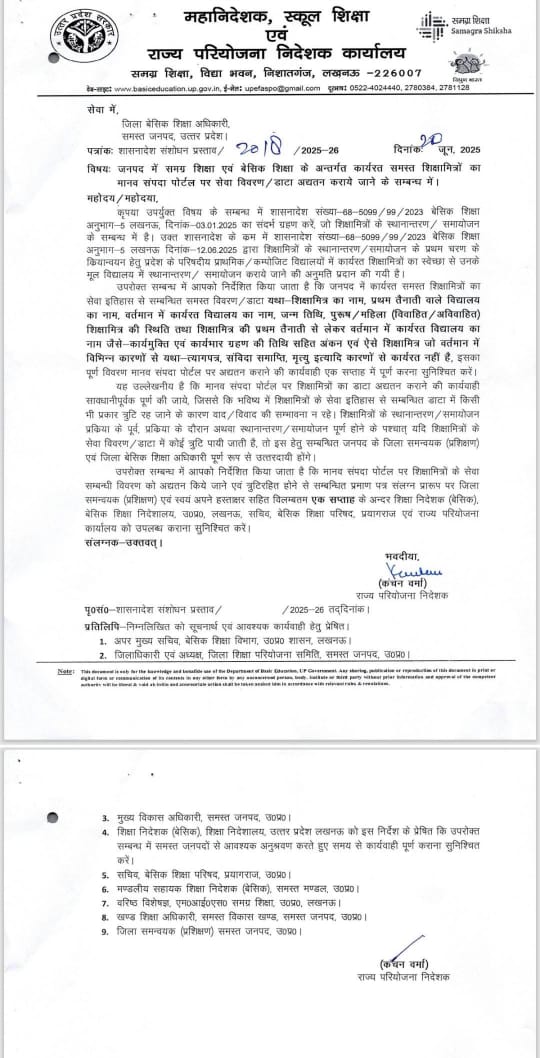 शिक्षामित्रों का डाटा अपडेट के संबंध में